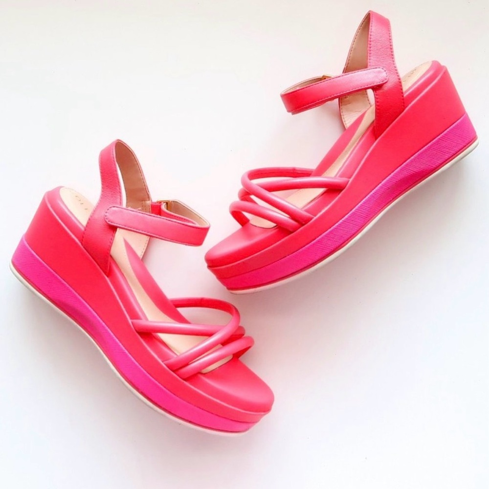 Cole Haan Neon Pink Puffy Strap Grand Ambition Addison Flatform Wedge Sandals 9